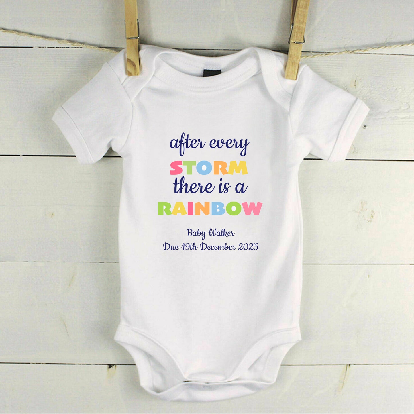 Personalised After Every Storm There is a Rainbow Baby Grow Vest