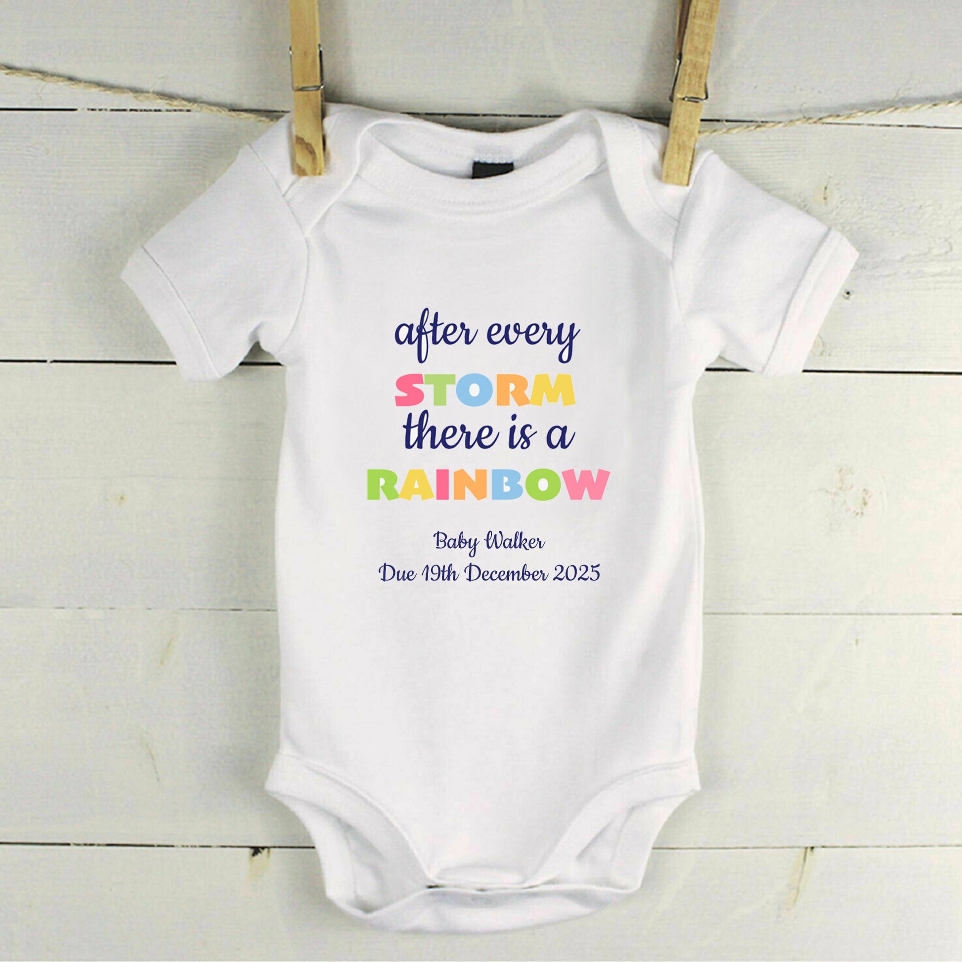 Personalised After Every Storm There is a Rainbow Baby Grow Vest