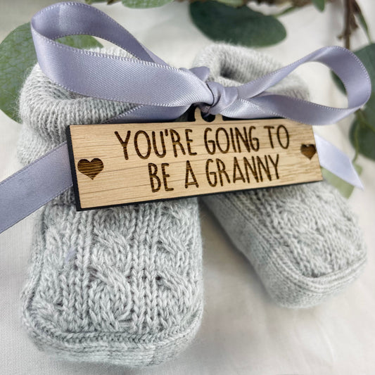 Guess What 'You're going to be a Granny' Pregnancy Announcement Gift Boxed Grey Booties