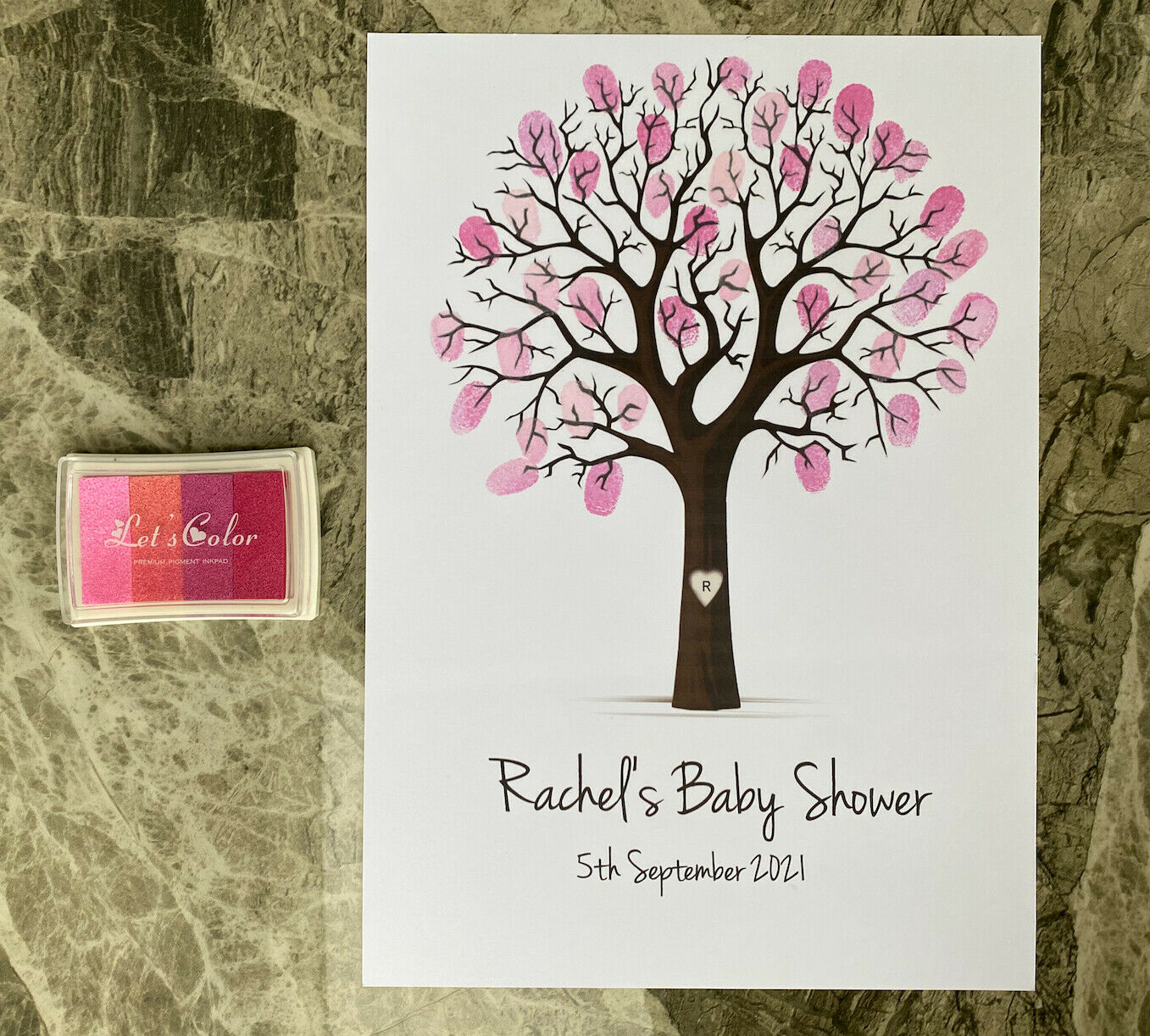 Personalised Baby Shower Finger Print Tree - Frame & Ink pad Option - Add your name & Date