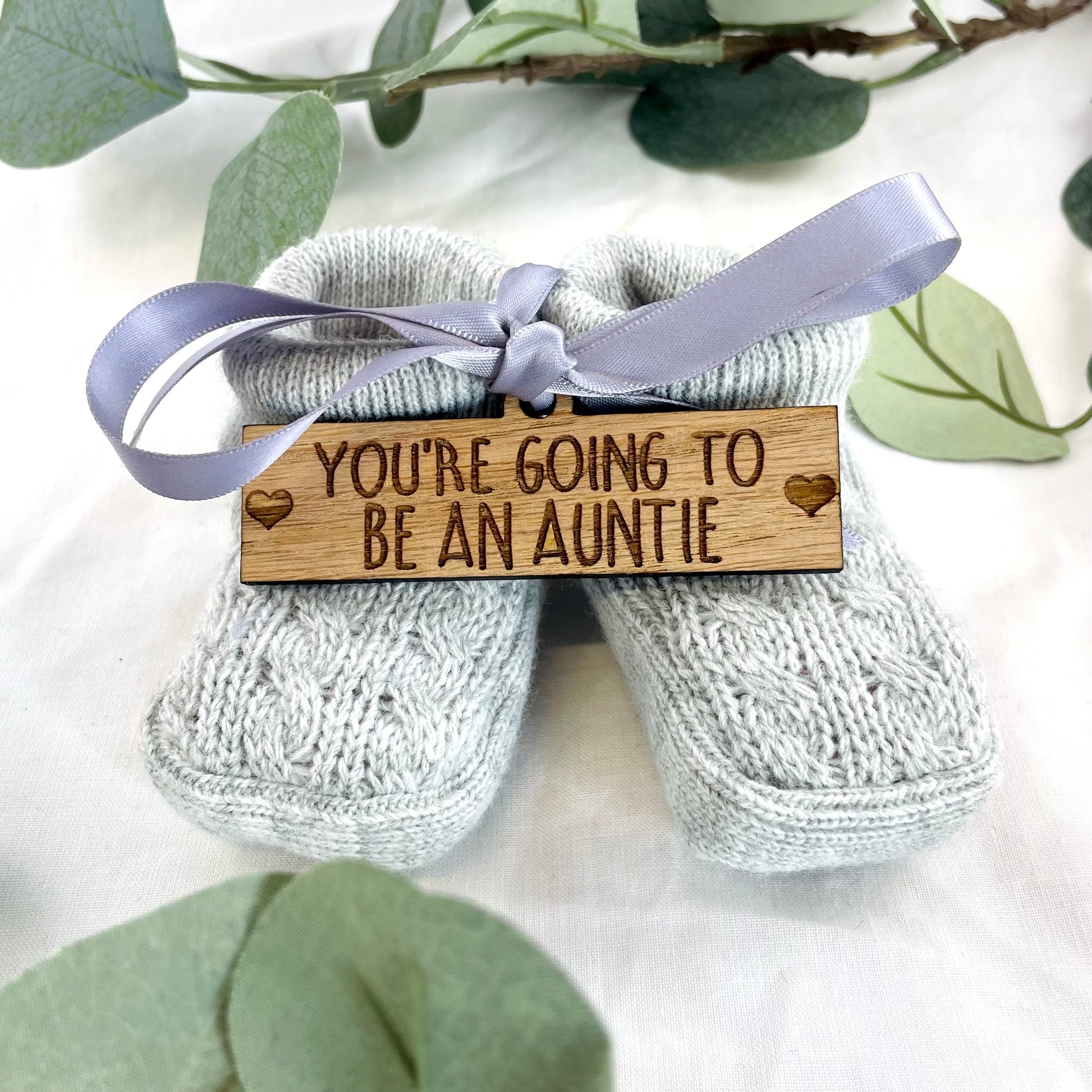 Guess What 'You're going to be .... ' Pregnancy Announcement Gift Boxed Grey Booties - Add any Name! 