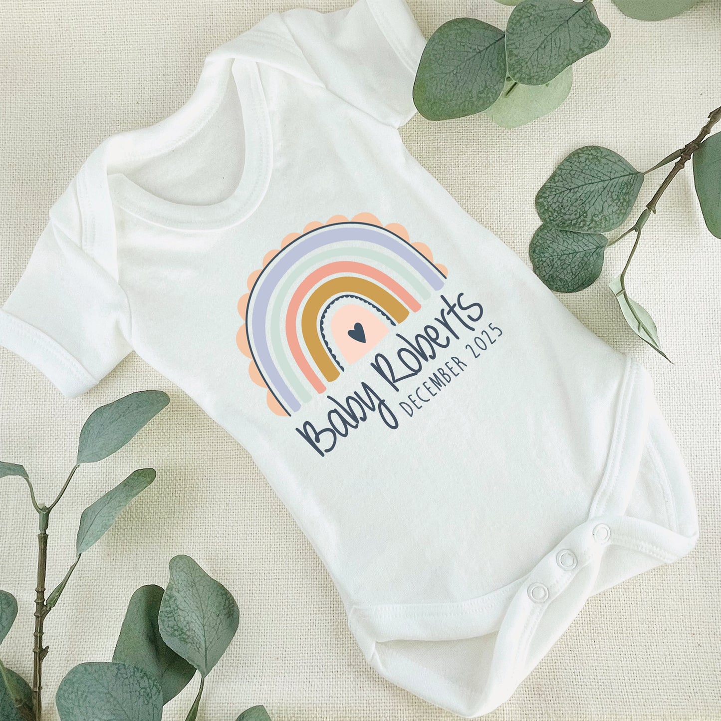 Personalised Surname Baby Grow Vest - Pastel Rainbow - Baby Name - New baby