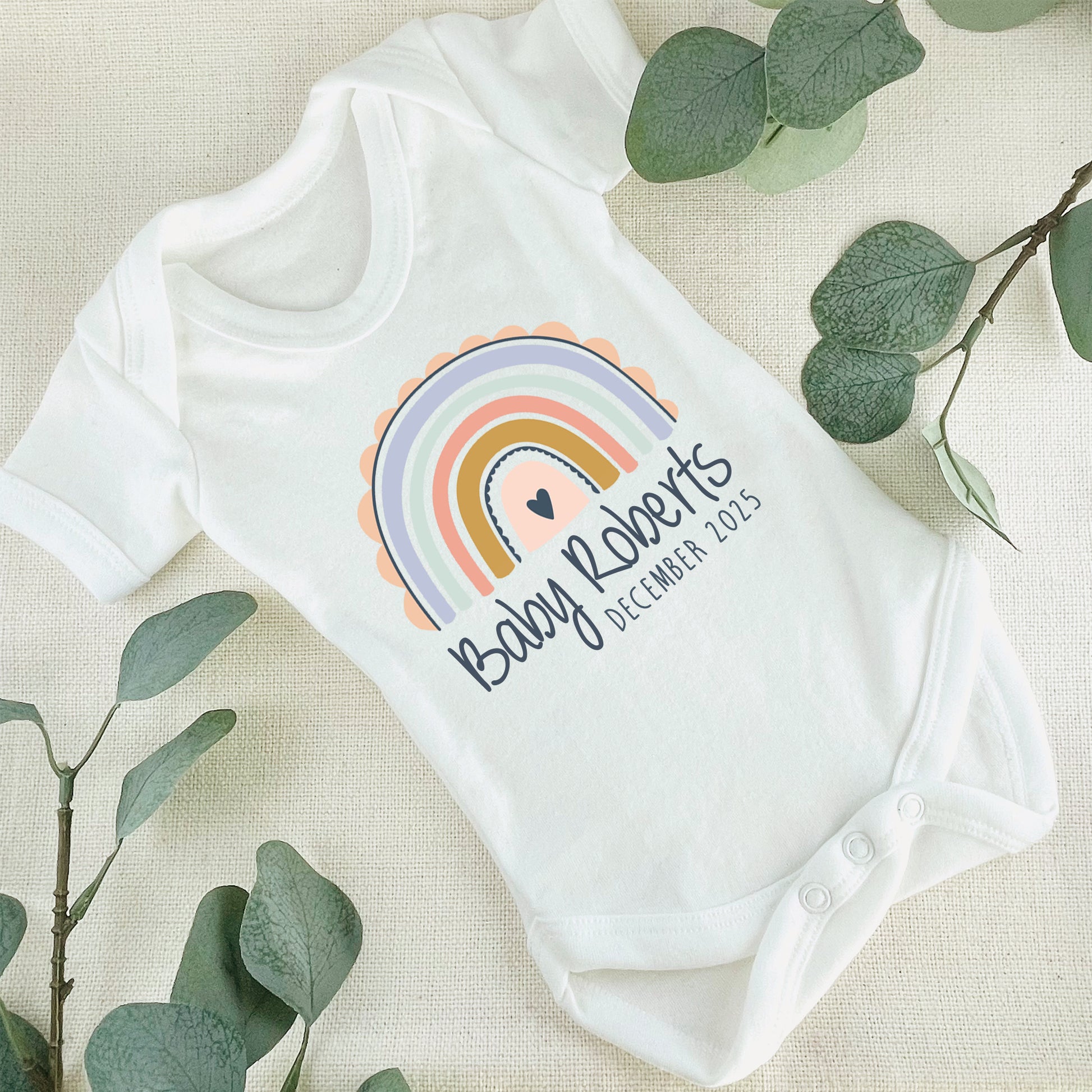 Personalised Surname Baby Grow Vest - Pastel Rainbow - Baby Name - New baby