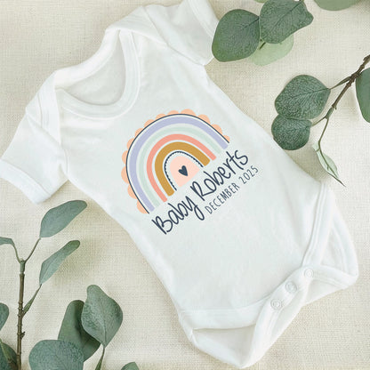 Personalised Surname Baby Grow Vest - Pastel Rainbow - Baby Name - New baby