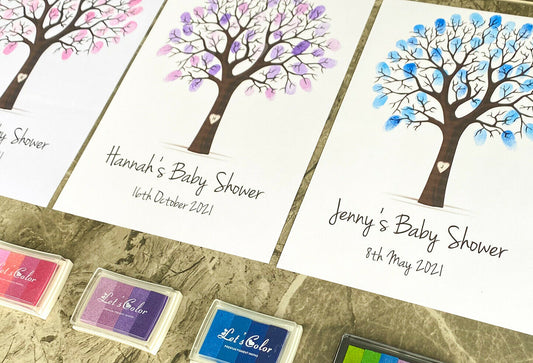 Personalised Baby Shower Finger Print Tree - Frame & Ink pad Option - Add your name & Date