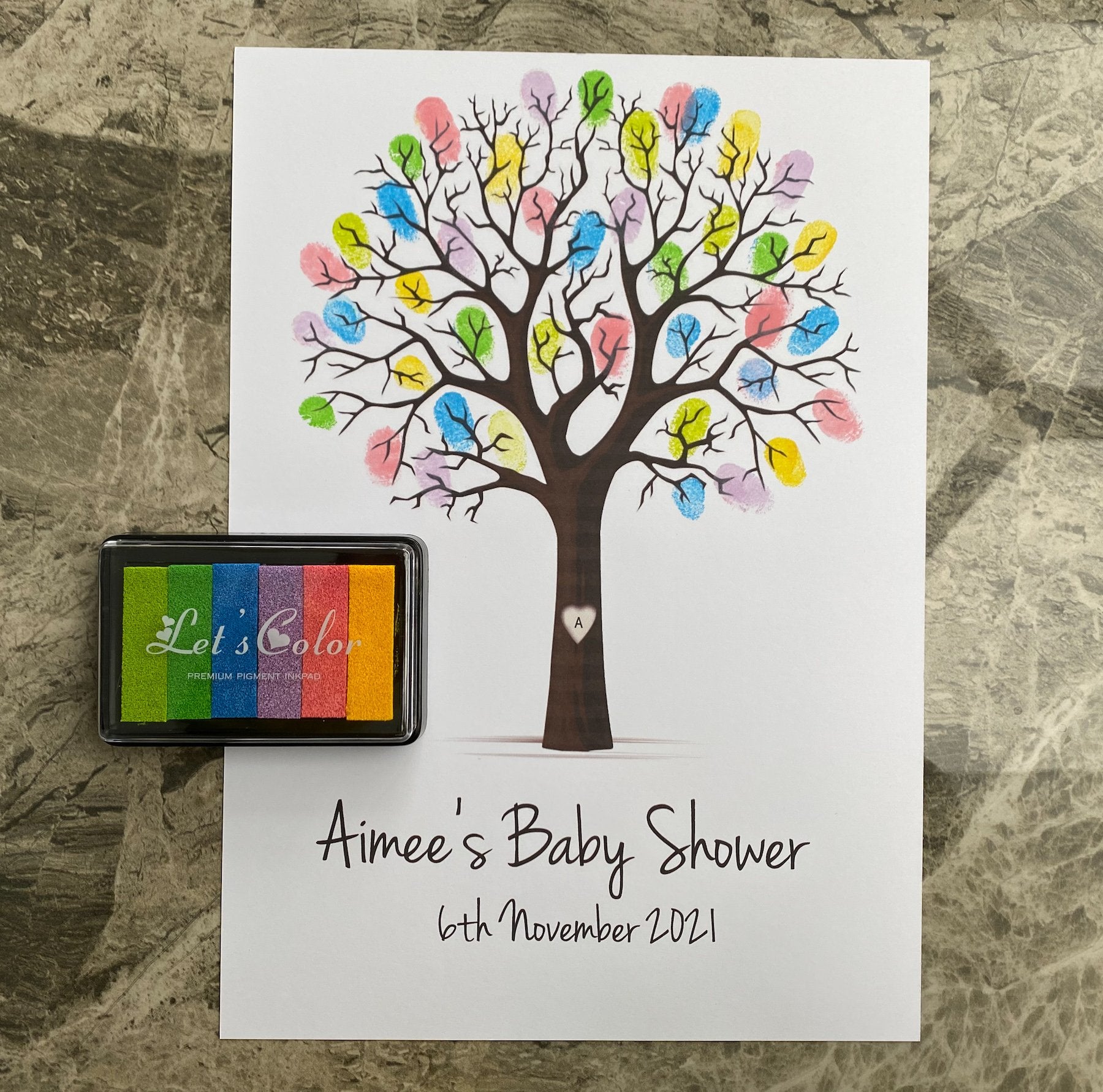 Personalised Baby Shower Finger Print Tree - Frame & Ink pad Option - Add your name & Date