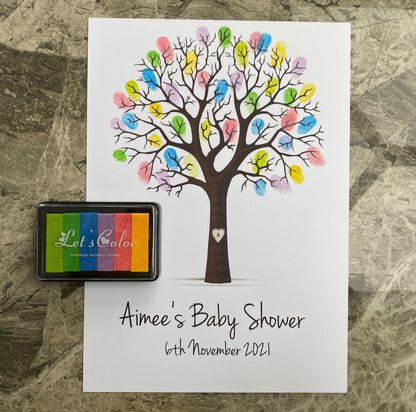 Personalised Baby Shower Finger Print Tree - Frame & Ink pad Option - Add your name & Date