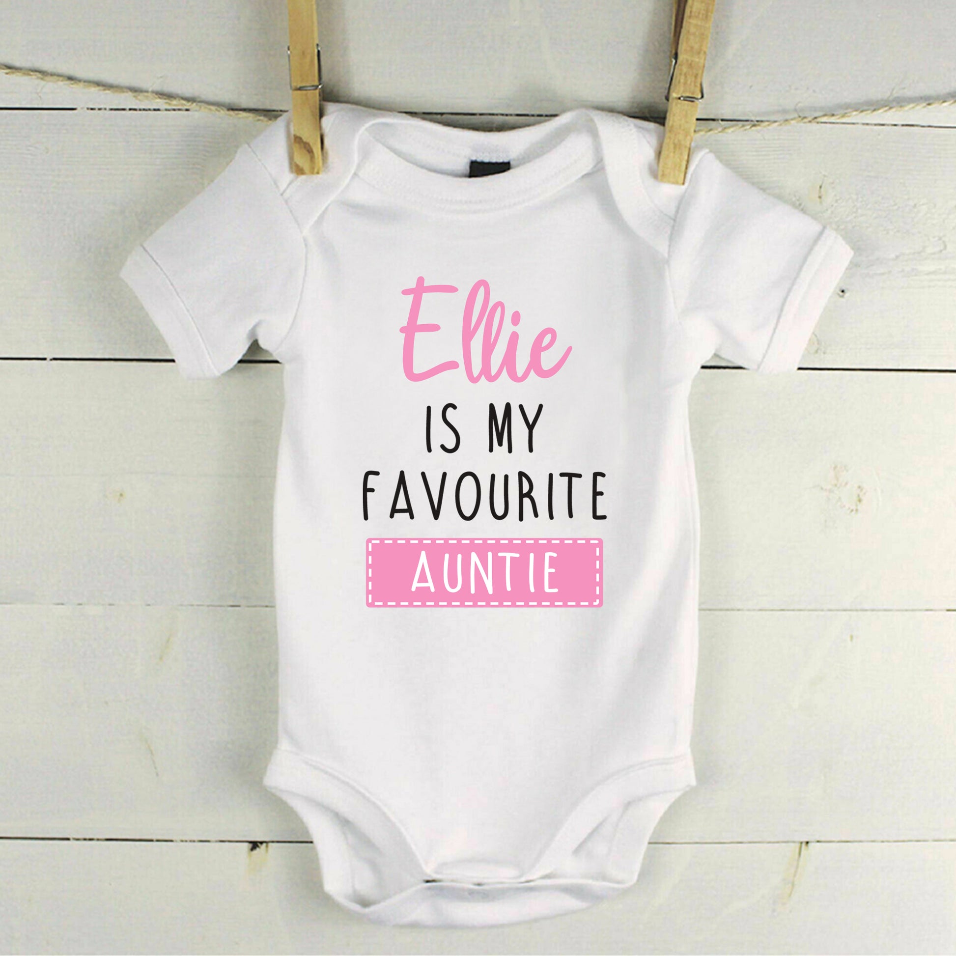 Personalised Favourite Auntie / Uncle Baby Grow Vest - Add any Name - Pink