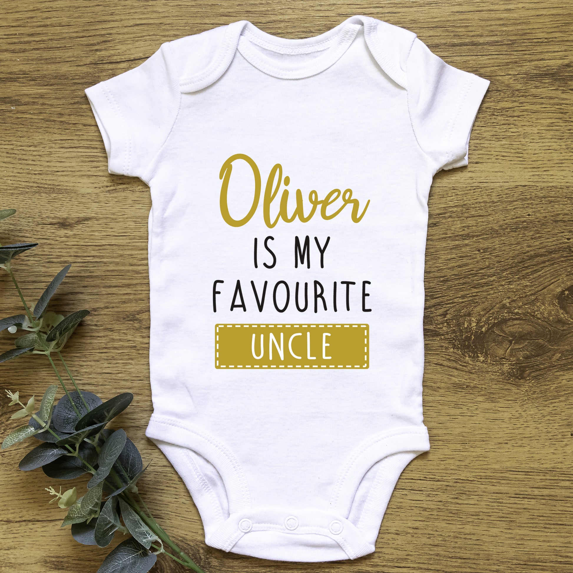 Personalised Favourite Auntie / Uncle Baby Grow Vest - Add any Name - Gold