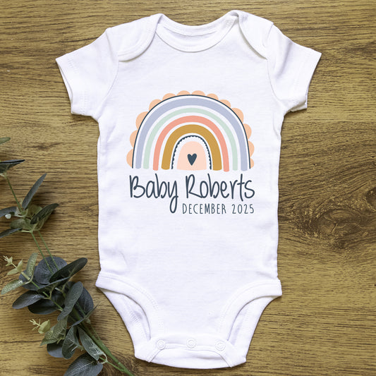 Personalised Surname Baby Grow Vest - Pastel Rainbow - Baby Name - New baby