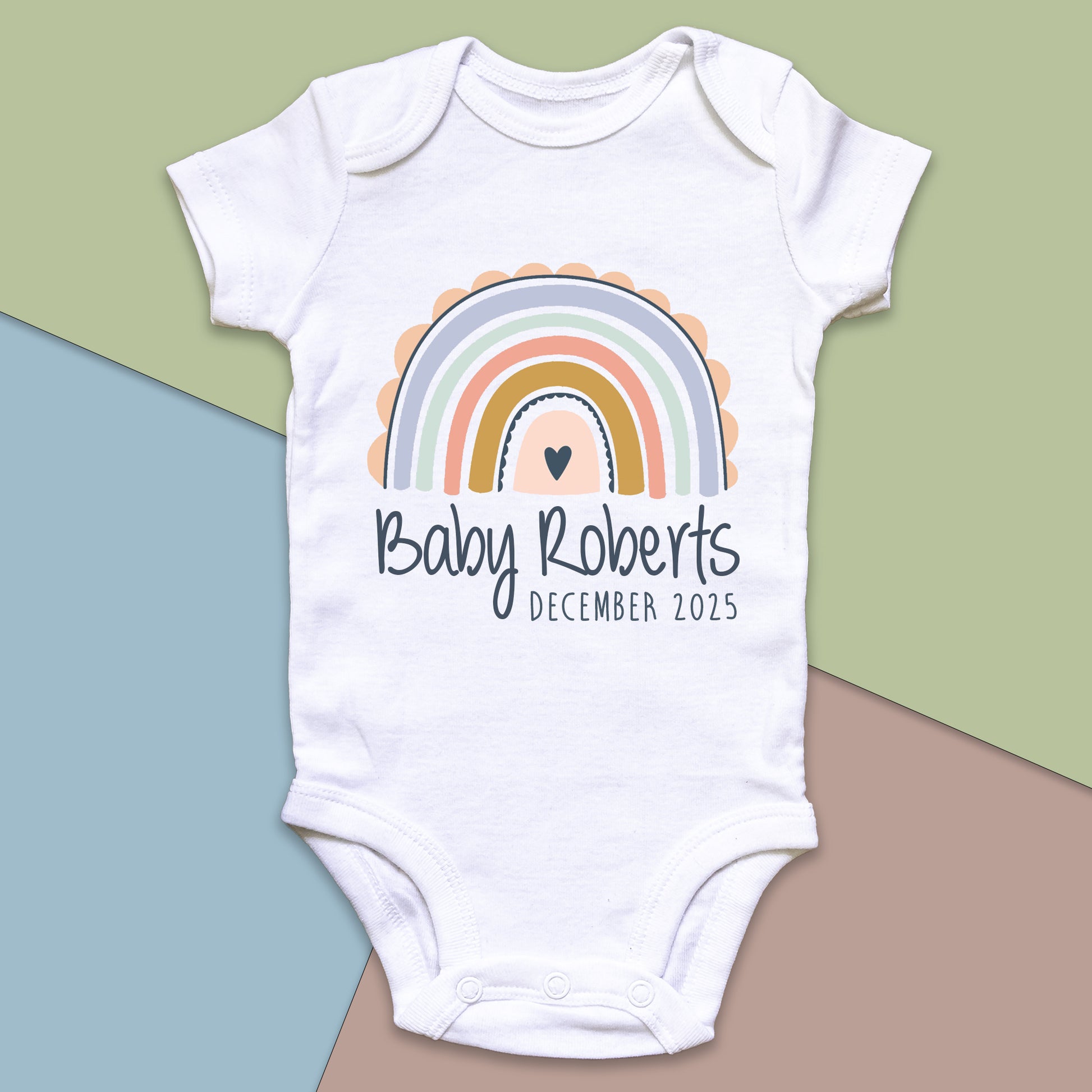 Personalised Surname Baby Grow Vest - Pastel Rainbow - Baby Name - New baby