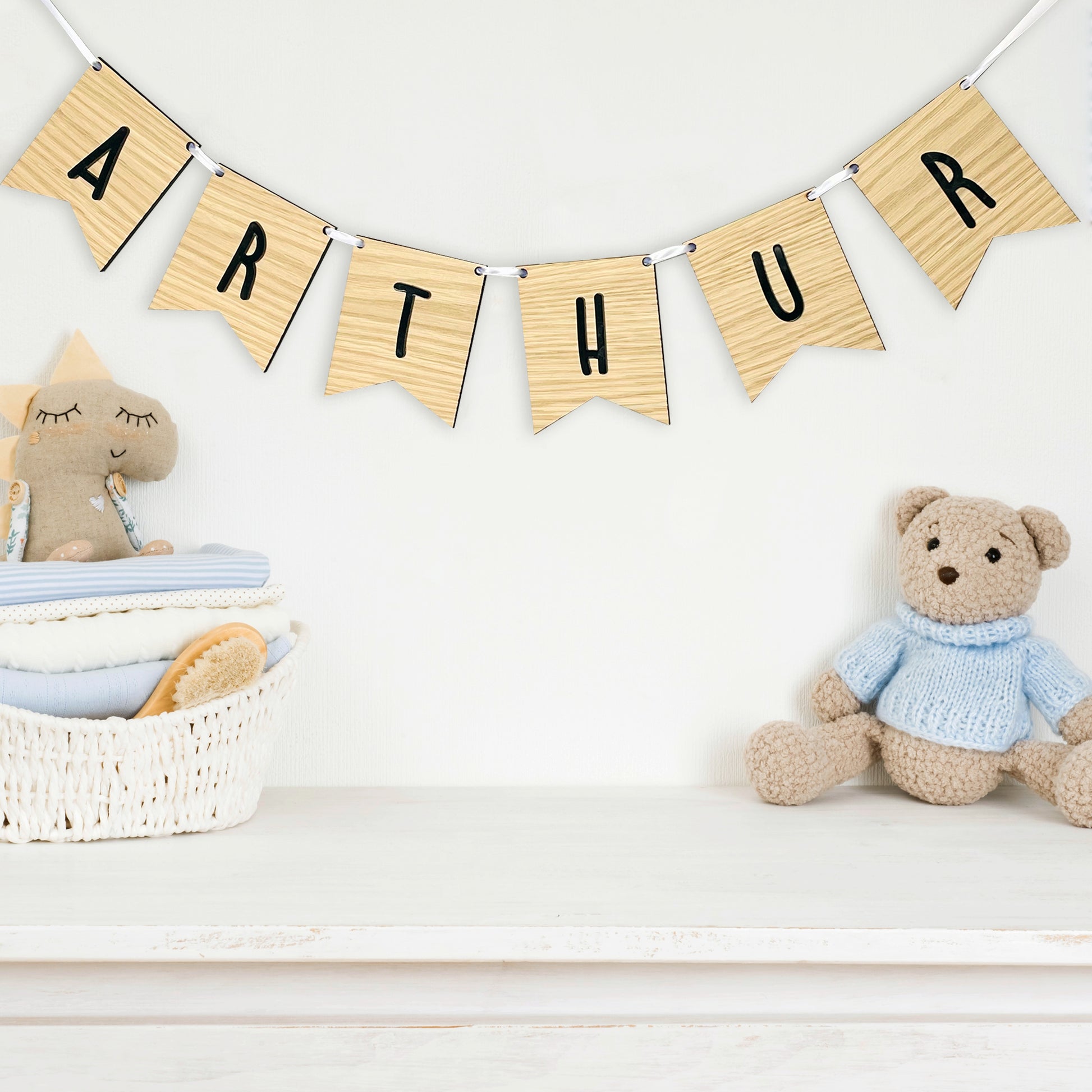 Personalised Oak Wood Name Bunting - Nursery or Child's Room Decor - Add any Name