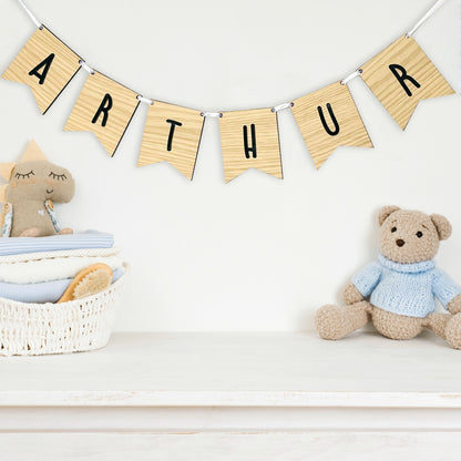 Personalised Oak Wood Name Bunting - Nursery or Child's Room Decor - Add any Name