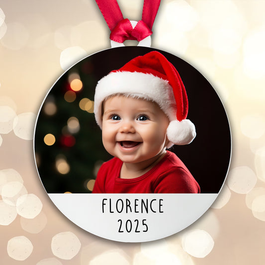 Personalised Baby Photo Acrylic Bauble - Add your baby's Name, Year and Photo!