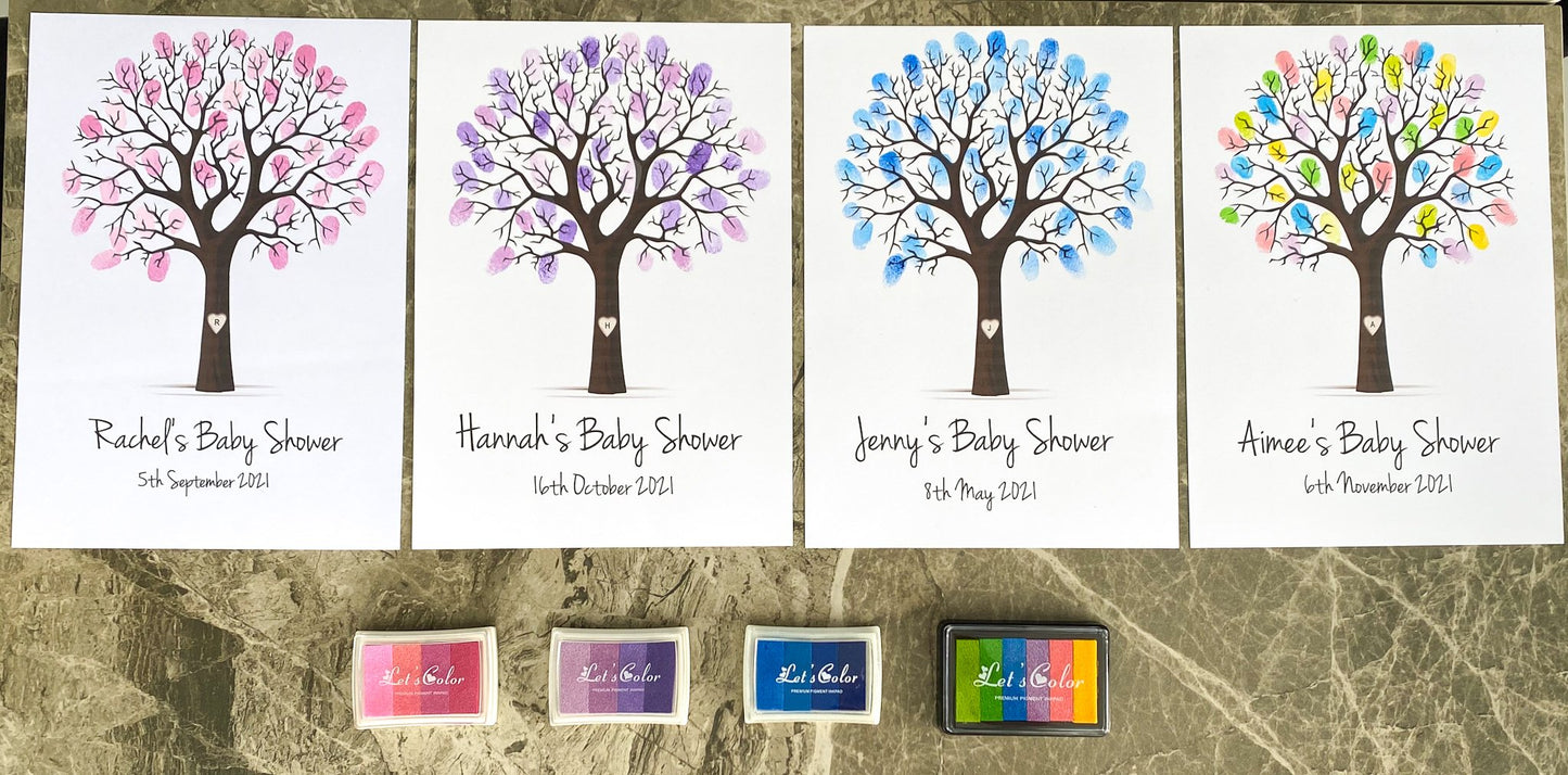 Personalised Baby Shower Finger Print Tree - Frame & Ink pad Option - Add your name & Date