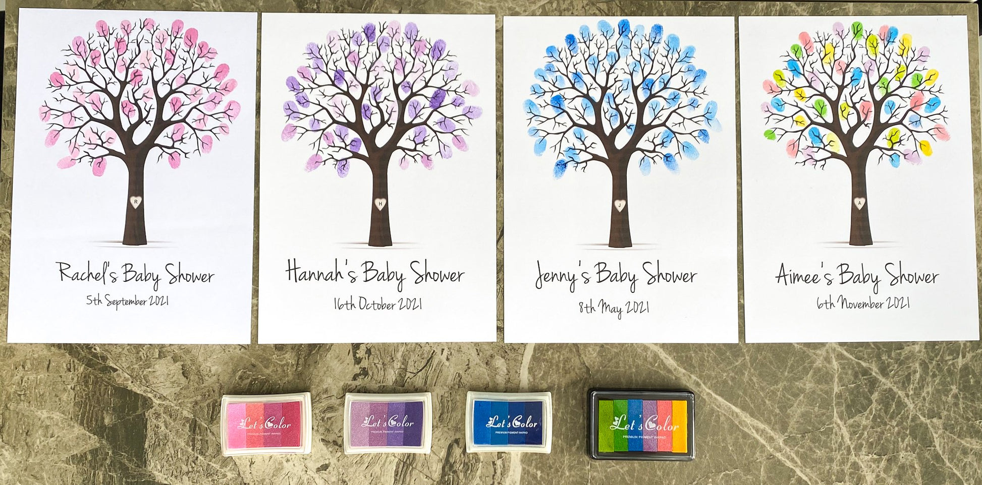 Personalised Baby Shower Finger Print Tree - Frame & Ink pad Option - Add your name & Date