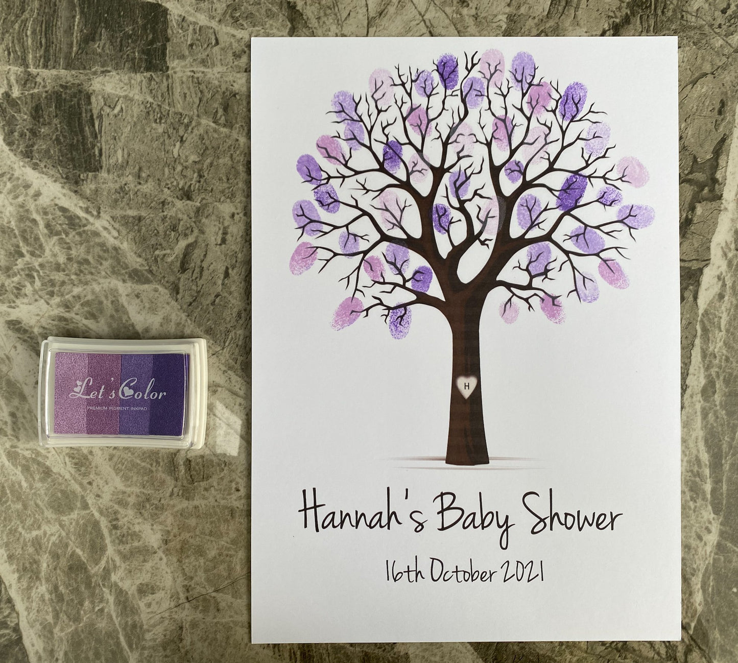 Personalised Baby Shower Finger Print Tree - Frame & Ink pad Option - Add your name & Date
