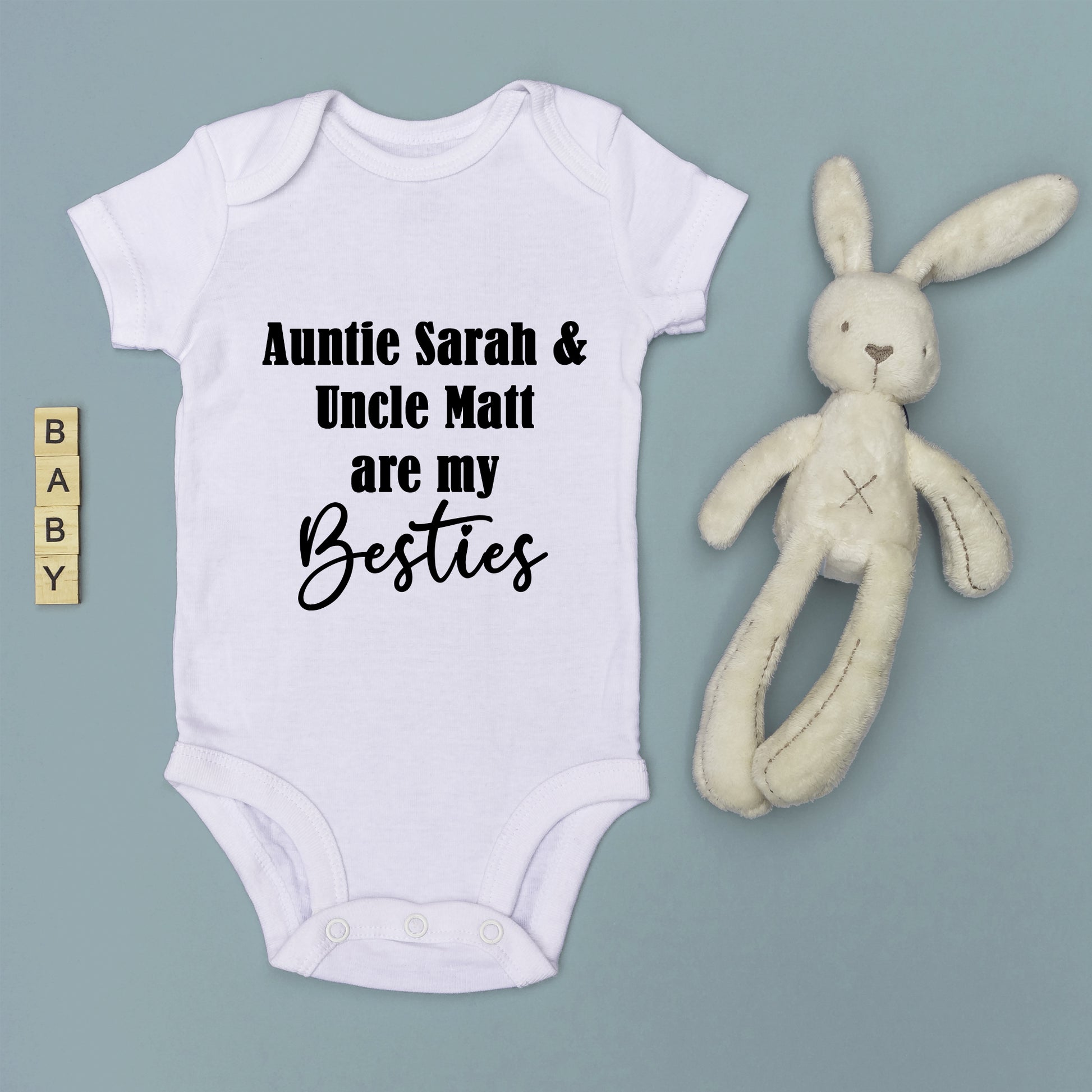 Personalised Auntie & Uncle are my Besties Baby Grow Vest