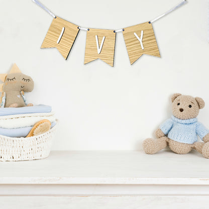 Personalised Oak Wood Name Bunting - Nursery or Child's Room Decor - Add any Name