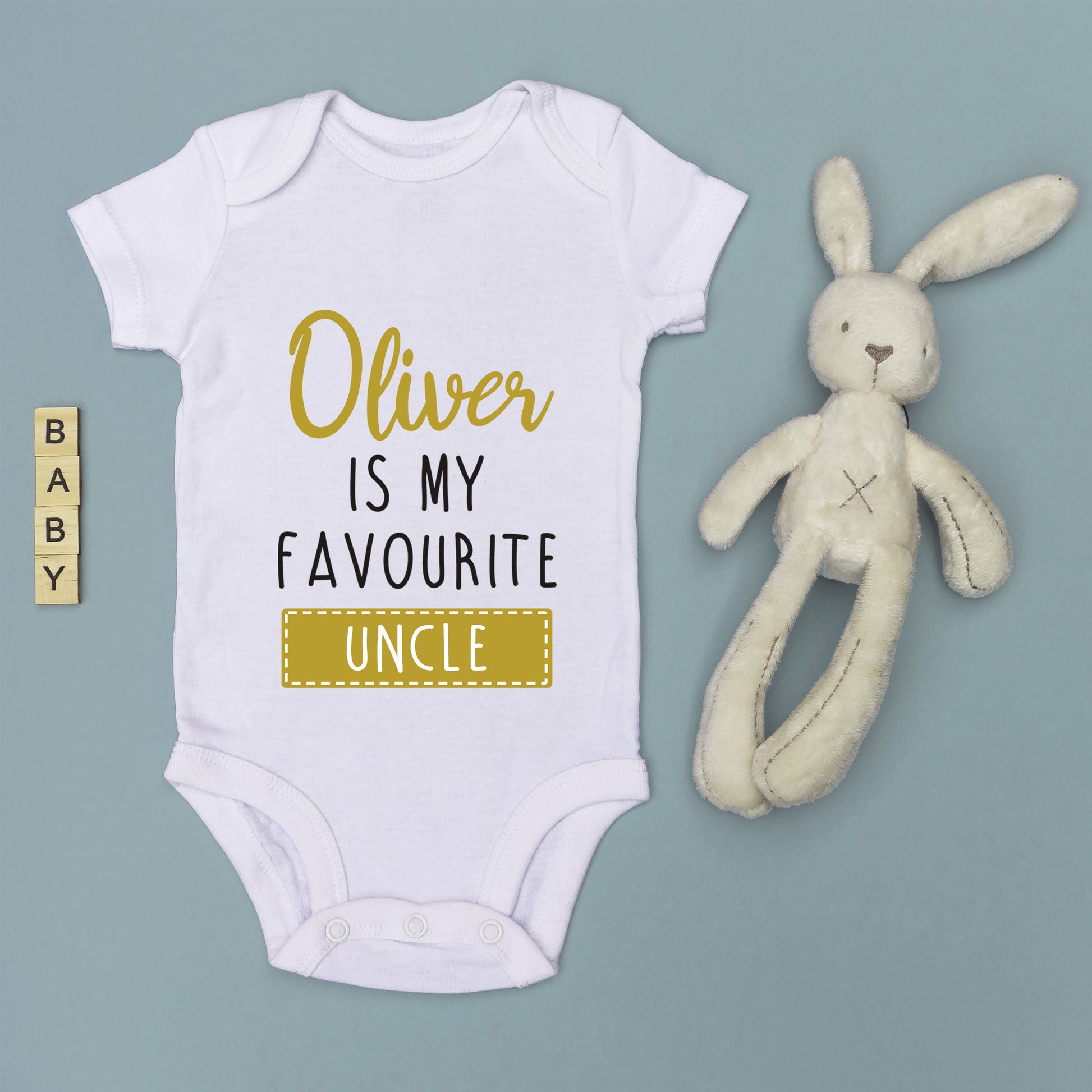 Personalised Favourite Auntie / Uncle Baby Grow Vest - Add any Name - Gold