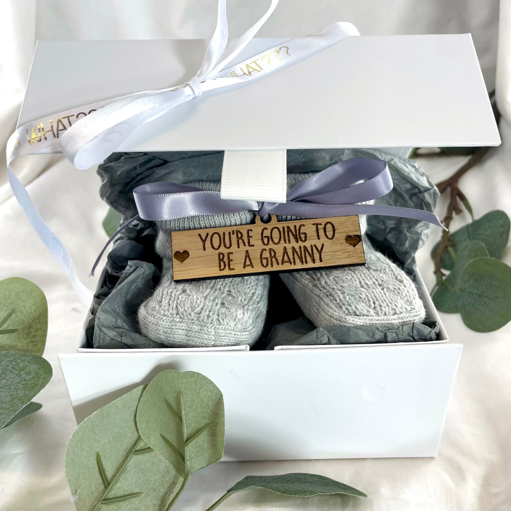 Guess What 'You're going to be a Granny' Pregnancy Announcement Gift Boxed Grey Booties