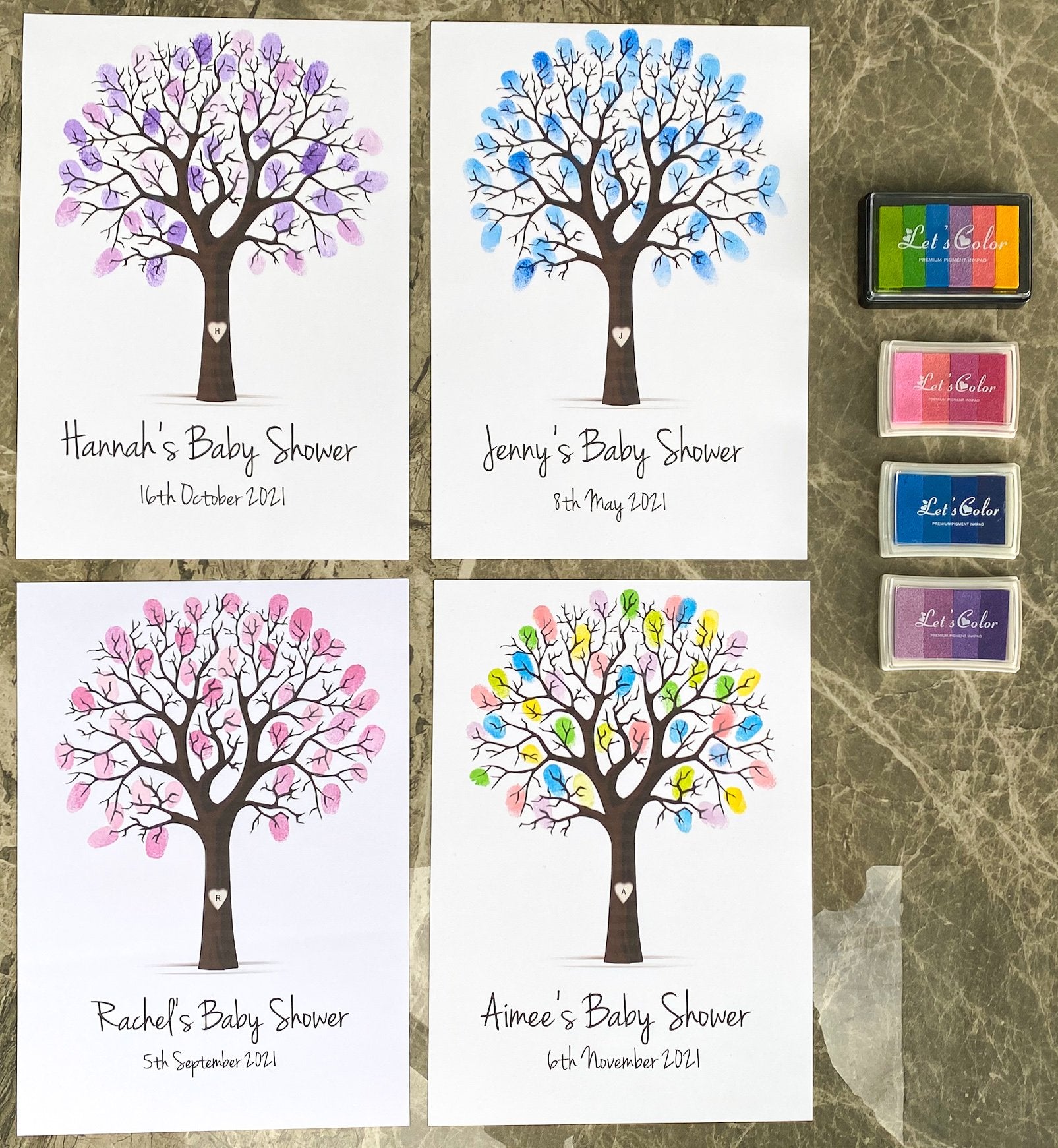 Personalised Baby Shower Finger Print Tree - Frame & Ink pad Option - Add your name & Date