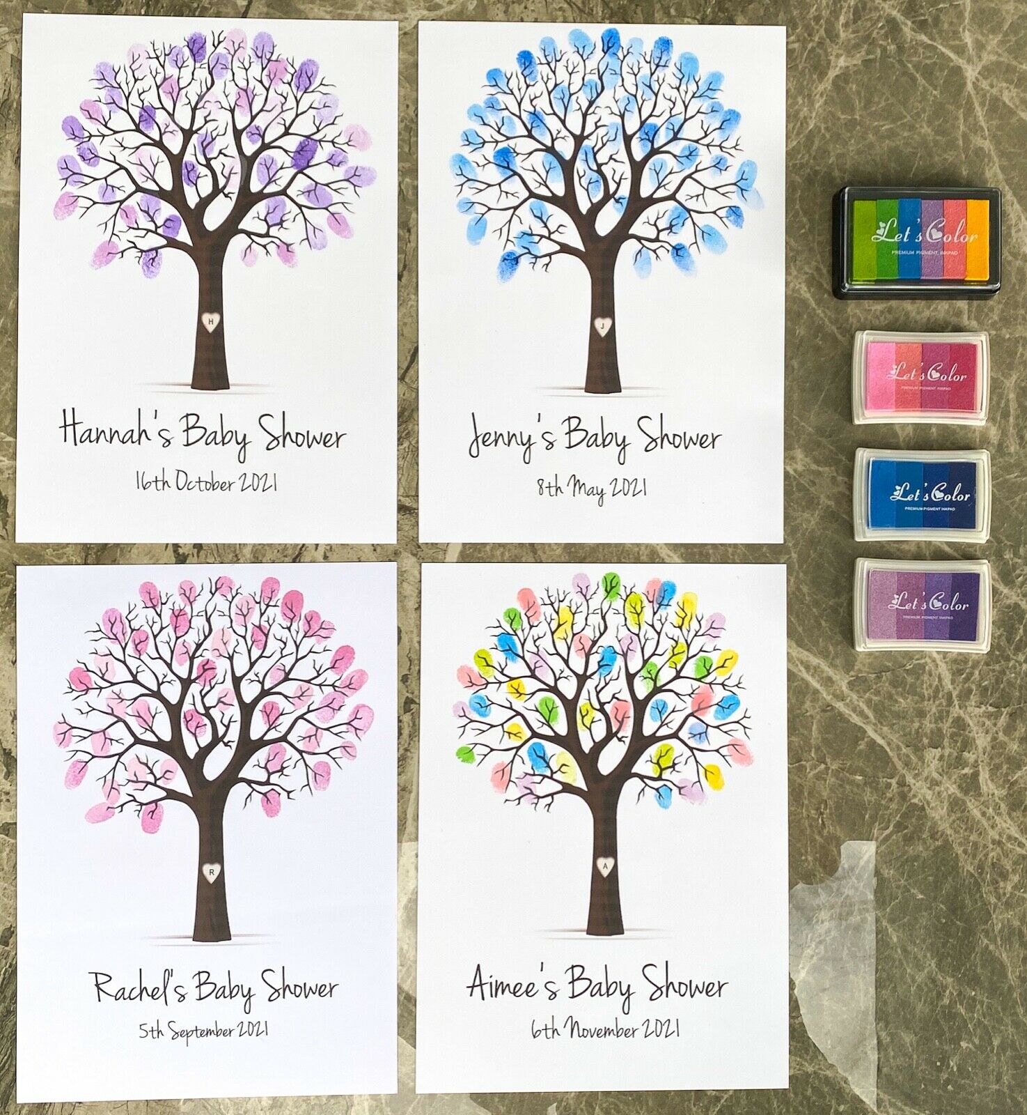 Personalised Baby Shower Finger Print Tree - Frame & Ink pad Option - Add your name & Date