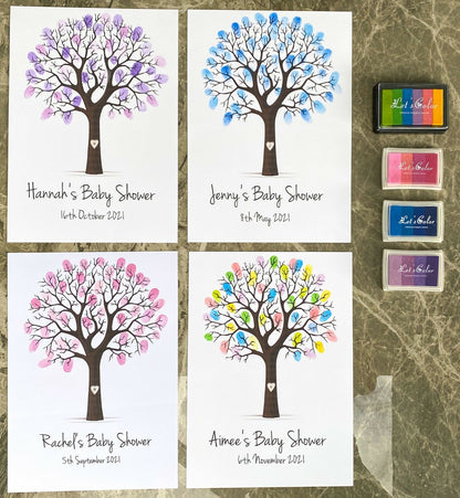 Personalised Baby Shower Finger Print Tree - Frame & Ink pad Option - Add your name & Date
