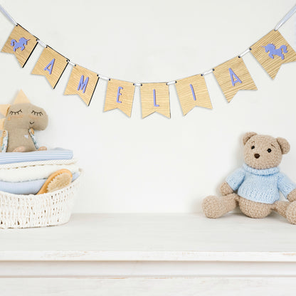 Personalised Oak Wood Name Bunting - Nursery or Child's Room Decor - Add any Name