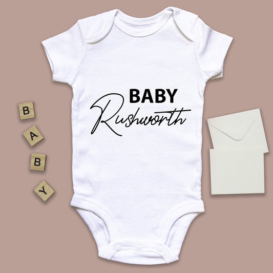 Personalised Surname Baby Grow Baby Vest Pregnancy Announcement