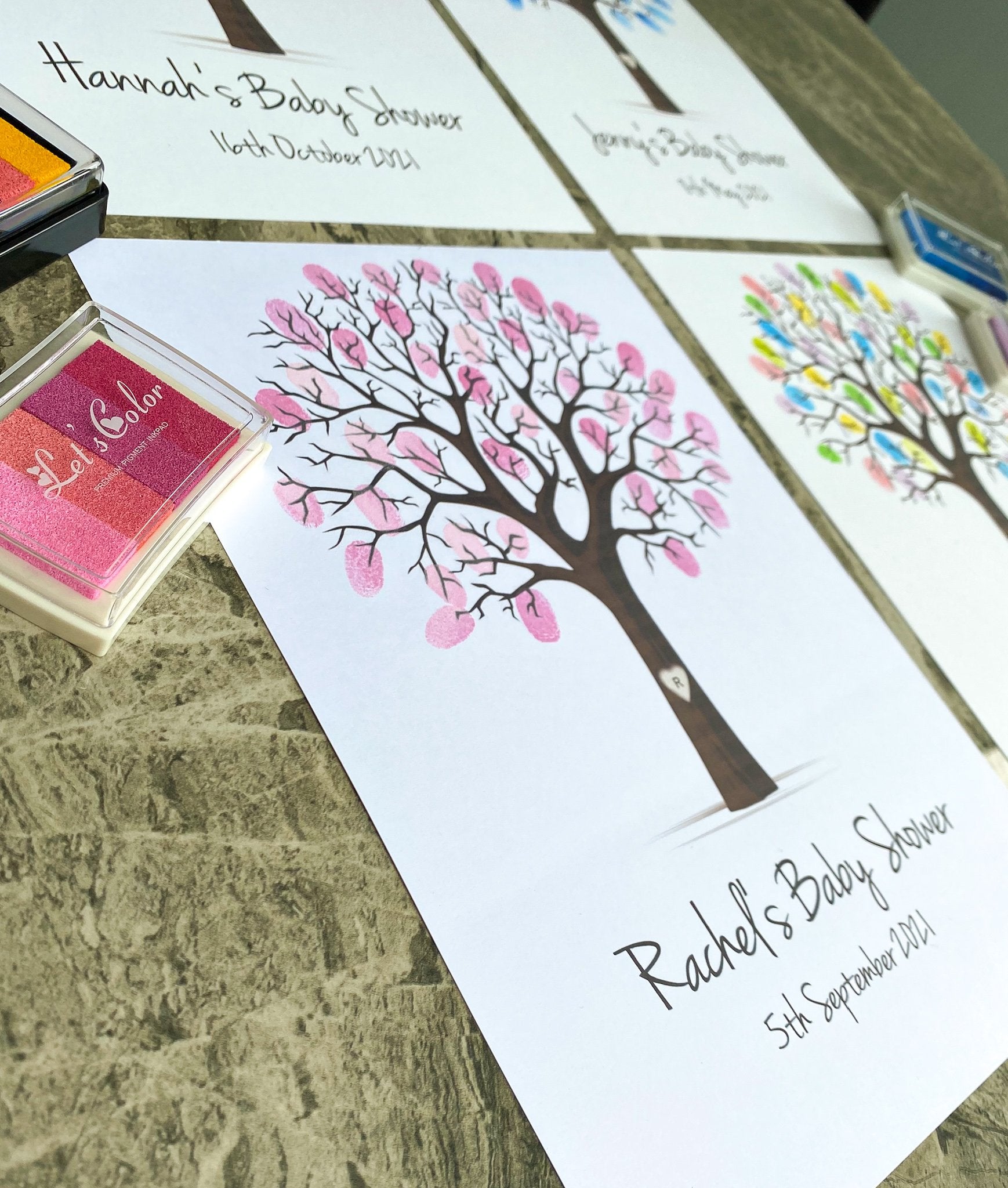 Personalised Baby Shower Finger Print Tree - Frame & Ink pad Option - Add your name & Date