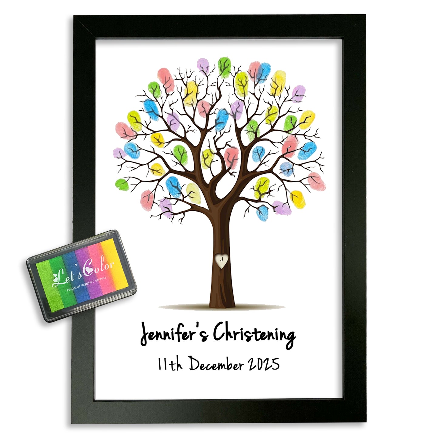 Personalised Christening Print - Finger Print Tree - Option include Frame and Ink Pad - Add your name & Date
